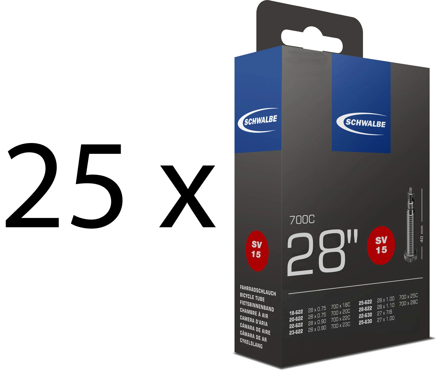 Schwalbe Chambre à Air SV 15 Pour 28" (25 Pièces) 3 Schwalbe Chambre à Air SV 15 Pour 28" (25 Pièces)