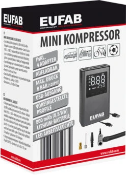 EUFAB Mini-compresseur Rechargeable -Équipement De Vélo eufab 21083 300 20126017 Mini Kompressor aufladbar 12